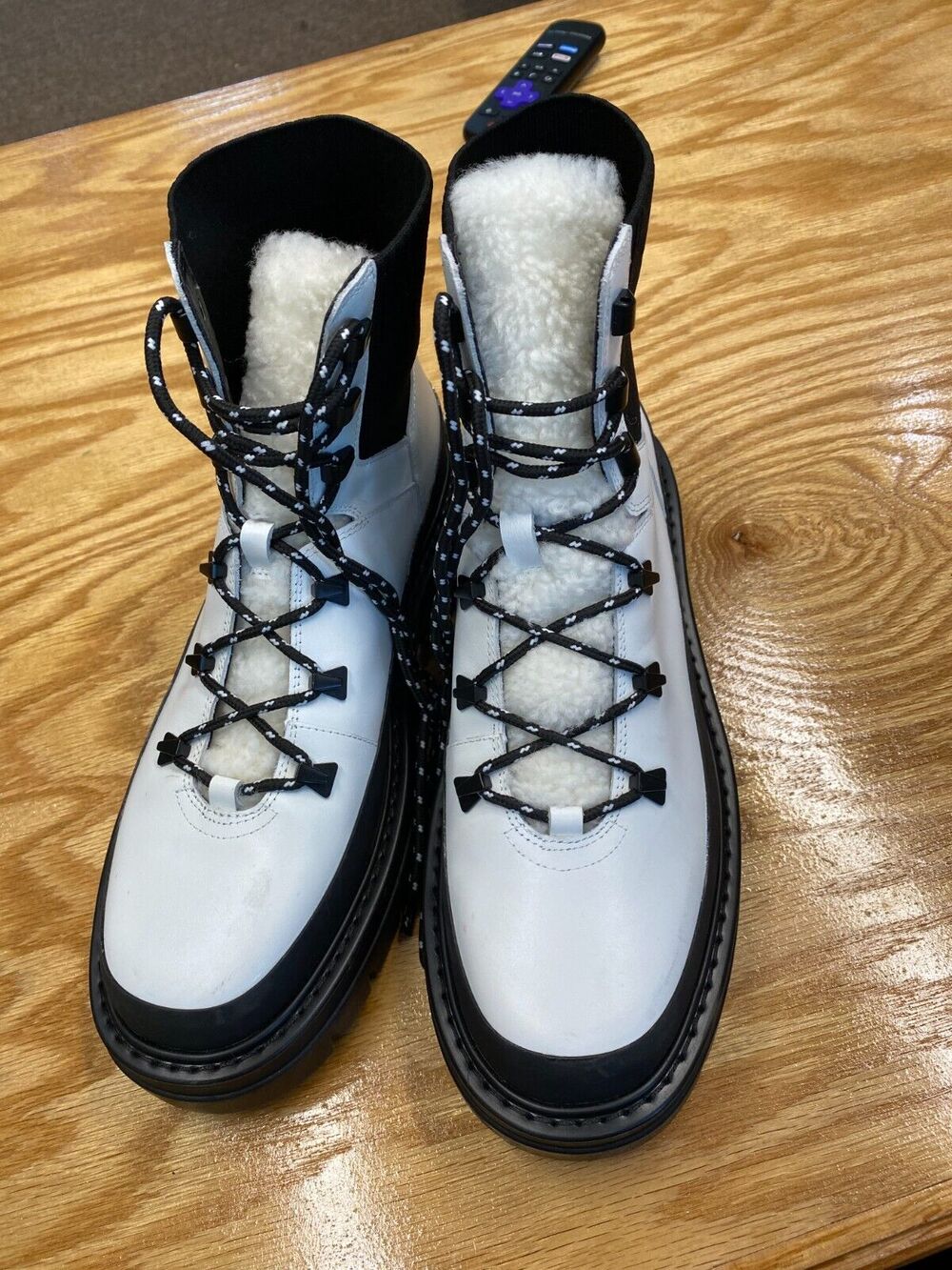 Marc Fisher LTD Izuma Ankle Boots Women's 9 M White Black Lace Up Round Toe S13